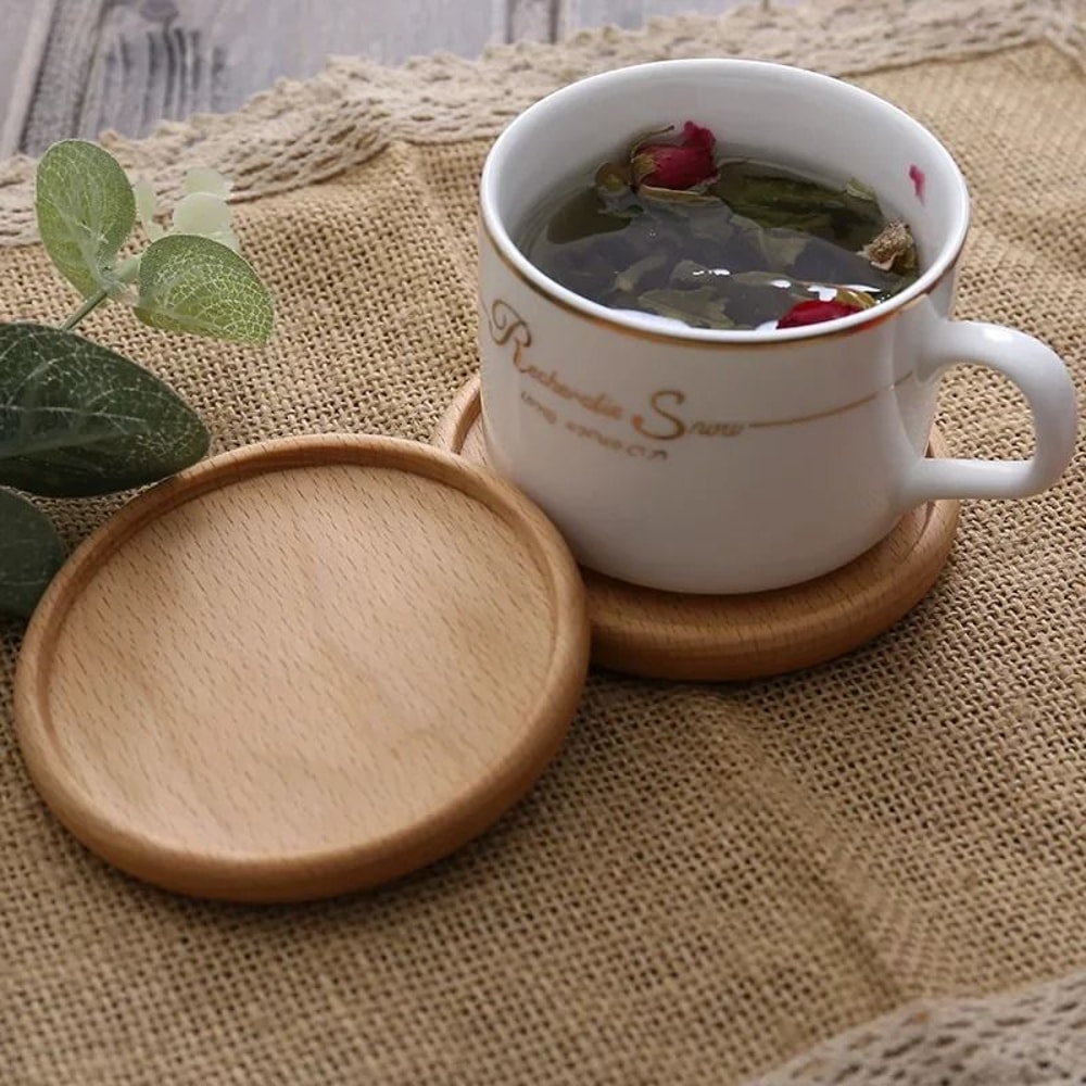 Round Wooden Coaster Natural Wood Cup Mat For Coffee Tea And Drinks 2