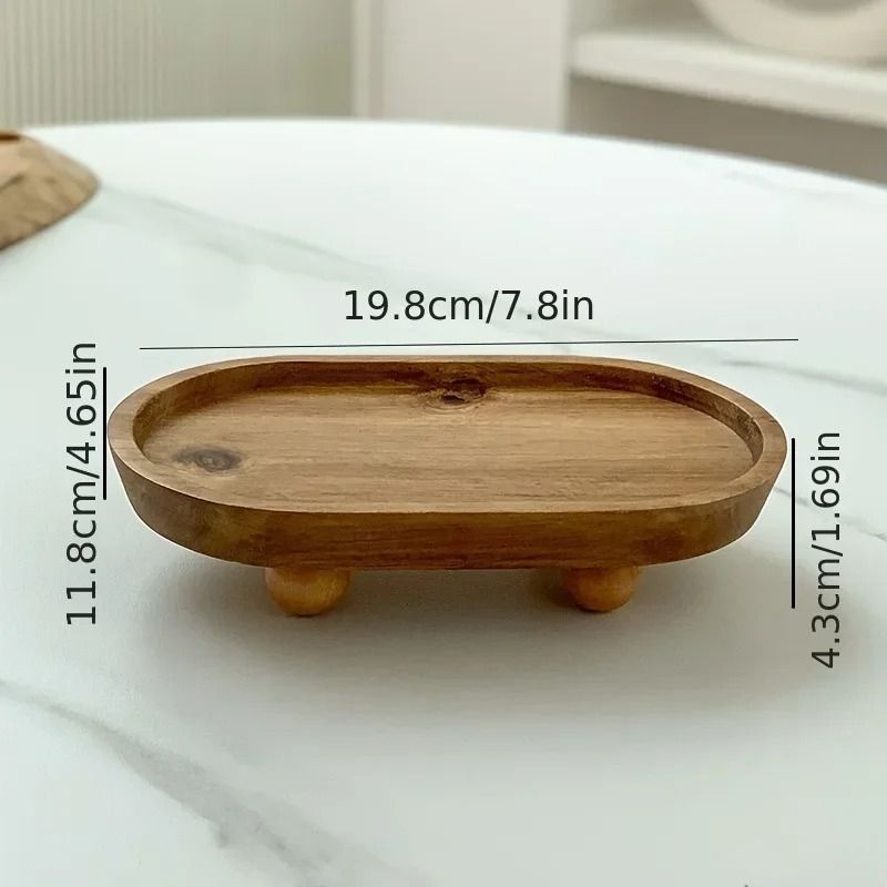 Wooden Serving Tray Round And Oval Dessert Display Plate Decorative Table Tray 2