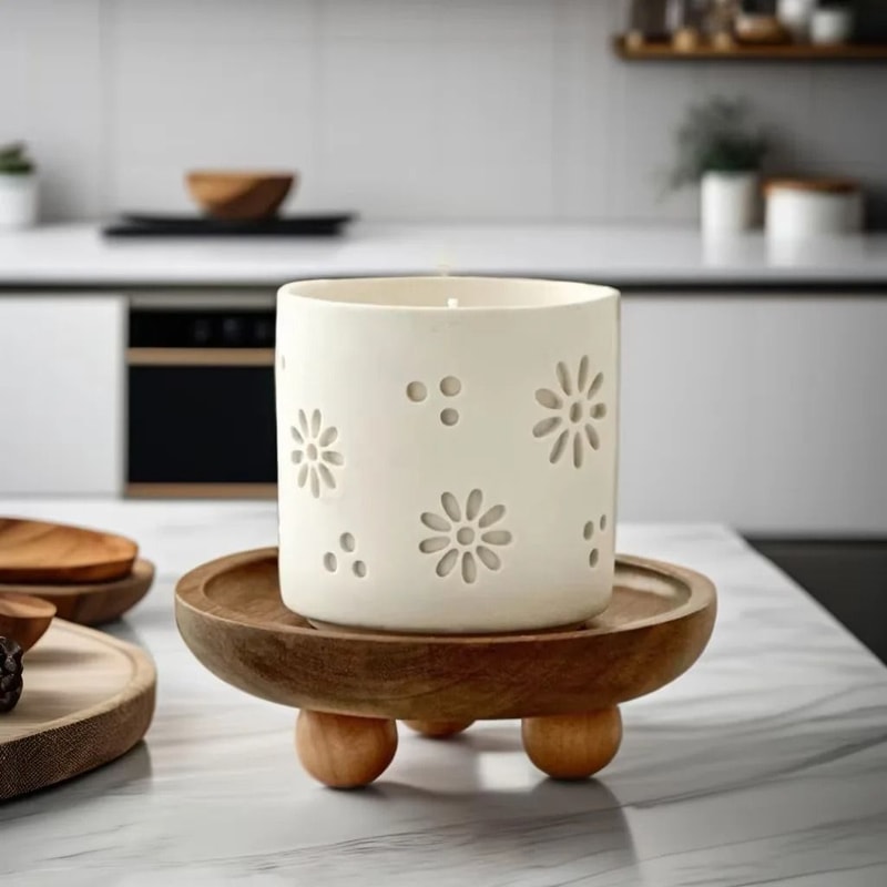 Wooden Serving Tray Round And Oval Dessert Display Plate Decorative Table Tray 3