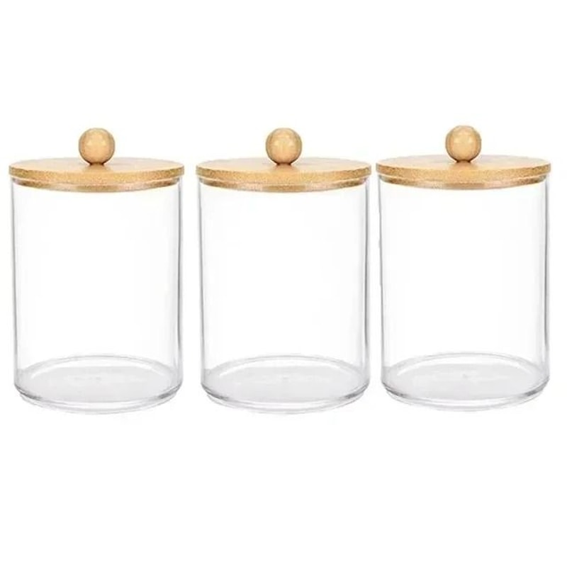 Clear Qtip Holder Dispenser Apothecary Jar Bathroom Vanity Organizer Set 3