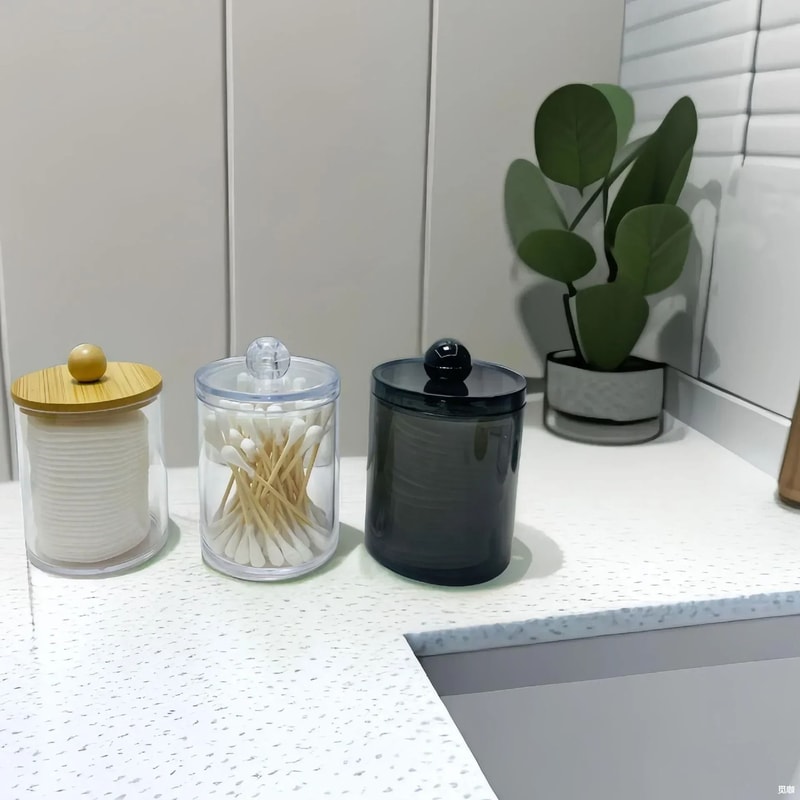 Clear Qtip Holder Dispenser Apothecary Jar Bathroom Vanity Organizer Set 6