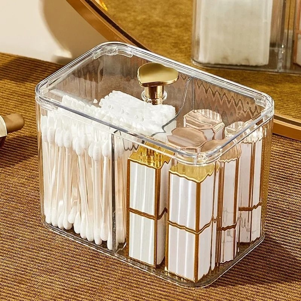 Cotton Swab Holder With Three Compartments Bathroom Vanity Makeup Organizer 4