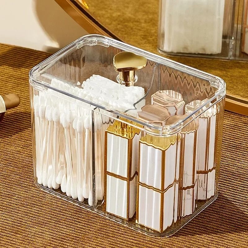 Cotton Swab Holder With Three Compartments Bathroom Vanity Makeup Organizer 4