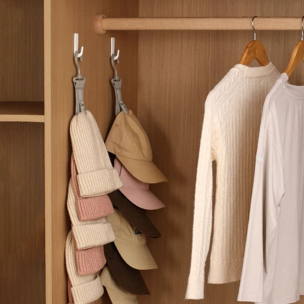 Hanging Hat Organizer With Rope And Clips Baseball Cap Storage Rack For Closet And Door 5