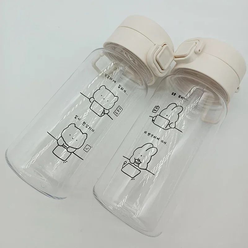 Cartoon Water Bottle With Straw Leak Proof Portable Plastic Drink Bottle 350ml 4