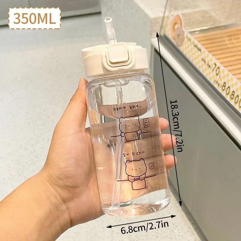 Cartoon Water Bottle With Straw Leak Proof Portable Plastic Drink Bottle 350ml 1