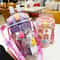 Kids Water Bottle With Double Straw Leak Proof Cute Plastic Bottle 430ml 10