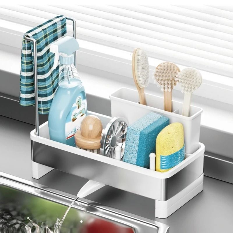 Stainless Steel Sponge Rack With Drain Kitchen Sink Organizer Storage Box 7