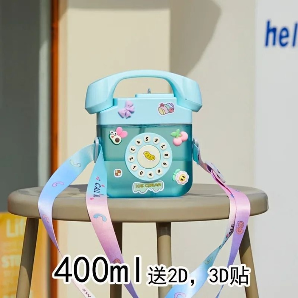 Telephone Shape Cute Water Bottle With Straw Kawaii Kids Plastic Bottle 400ml 2