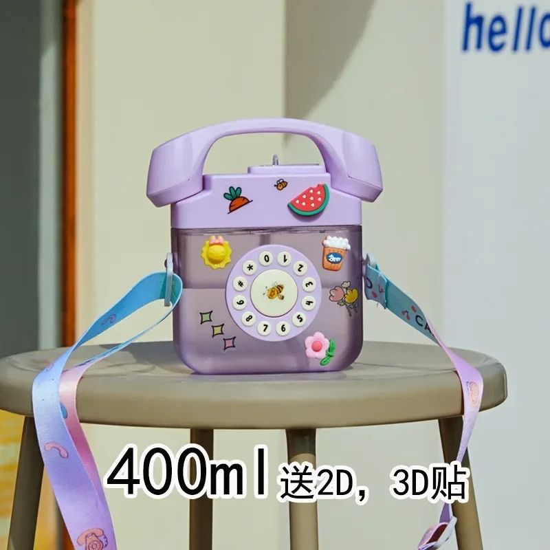 Telephone Shape Cute Water Bottle With Straw Kawaii Kids Plastic Bottle 400ml 4