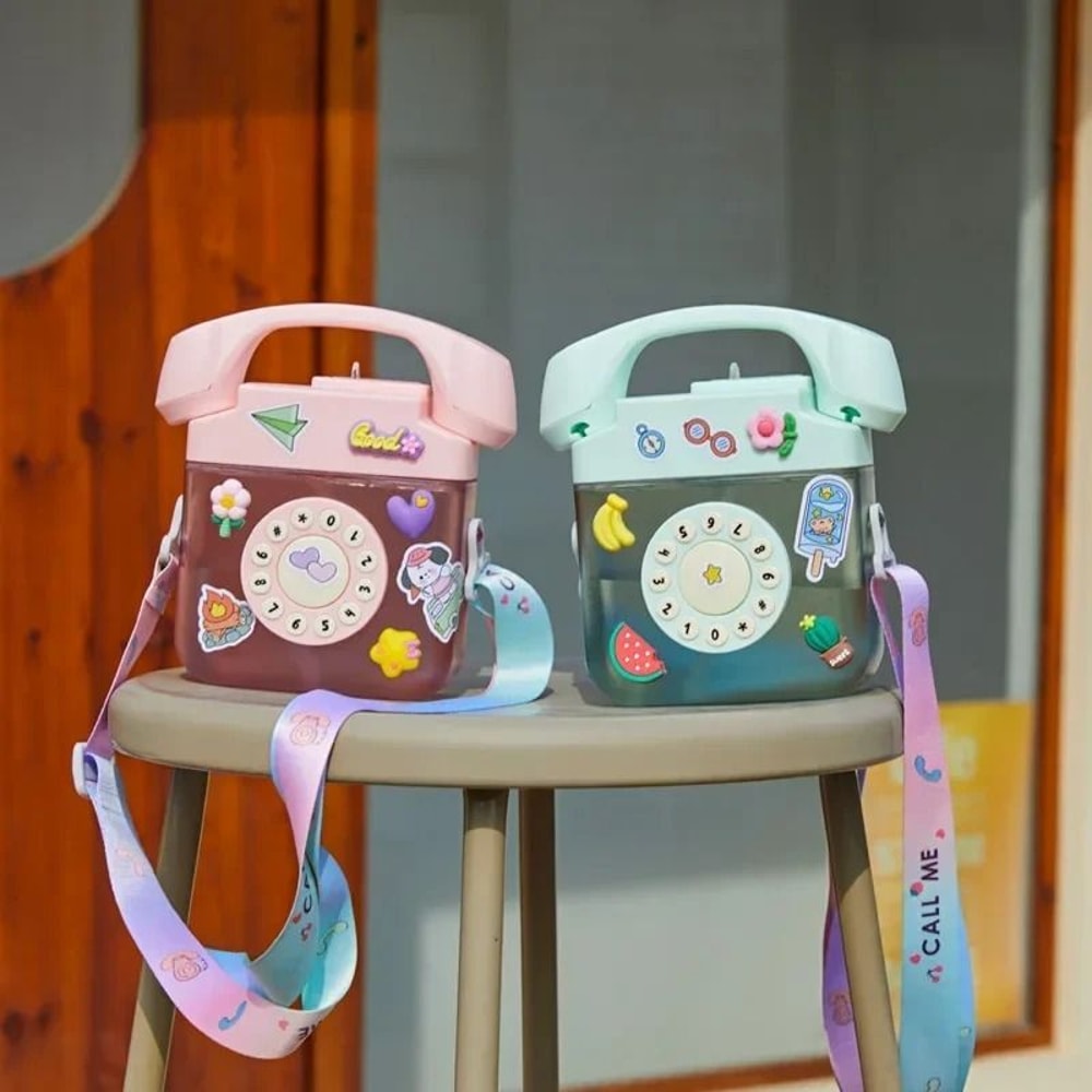 Telephone Shape Cute Water Bottle With Straw Kawaii Kids Plastic Bottle 400ml 6