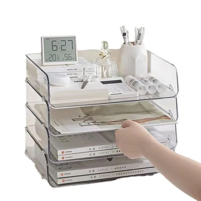 Transparent Stackable Desktop File Tray Large Capacity A4 Paper Organizer 9