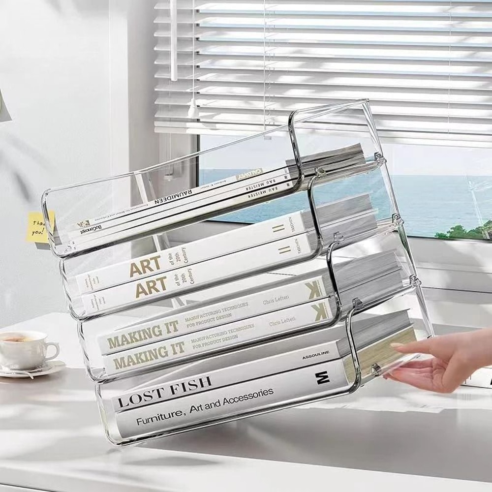 Transparent Stackable Desktop File Tray Large Capacity A4 Paper Organizer 0