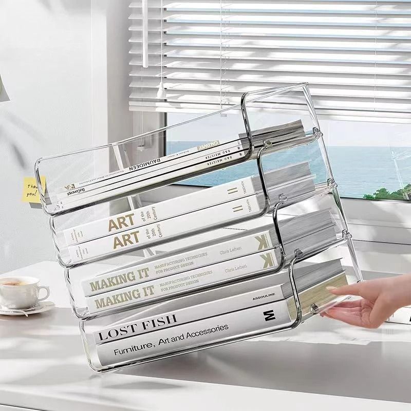 Transparent Stackable Desktop File Tray Large Capacity A4 Paper Organizer 0
