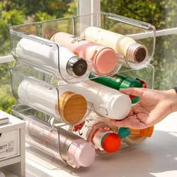 stackable cup holder water bottle organizer for cabinets refrigerator and countertops