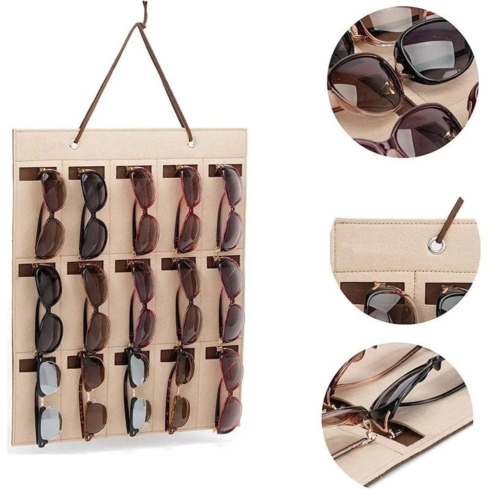 Hanging Felt Eyeglasses Storage Organizer 15 Slot Sunglasses Display Holder 0