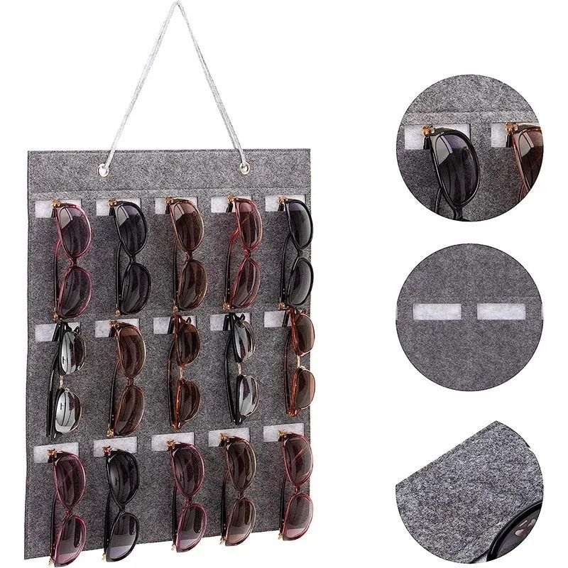 Hanging Felt Eyeglasses Storage Organizer 15 Slot Sunglasses Display Holder 1