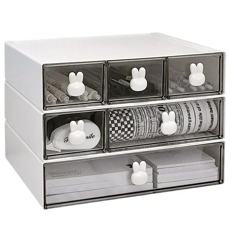 Cute Desktop Stationery Organizer With Drawers Multi Compartment Pencil Storage Box 9