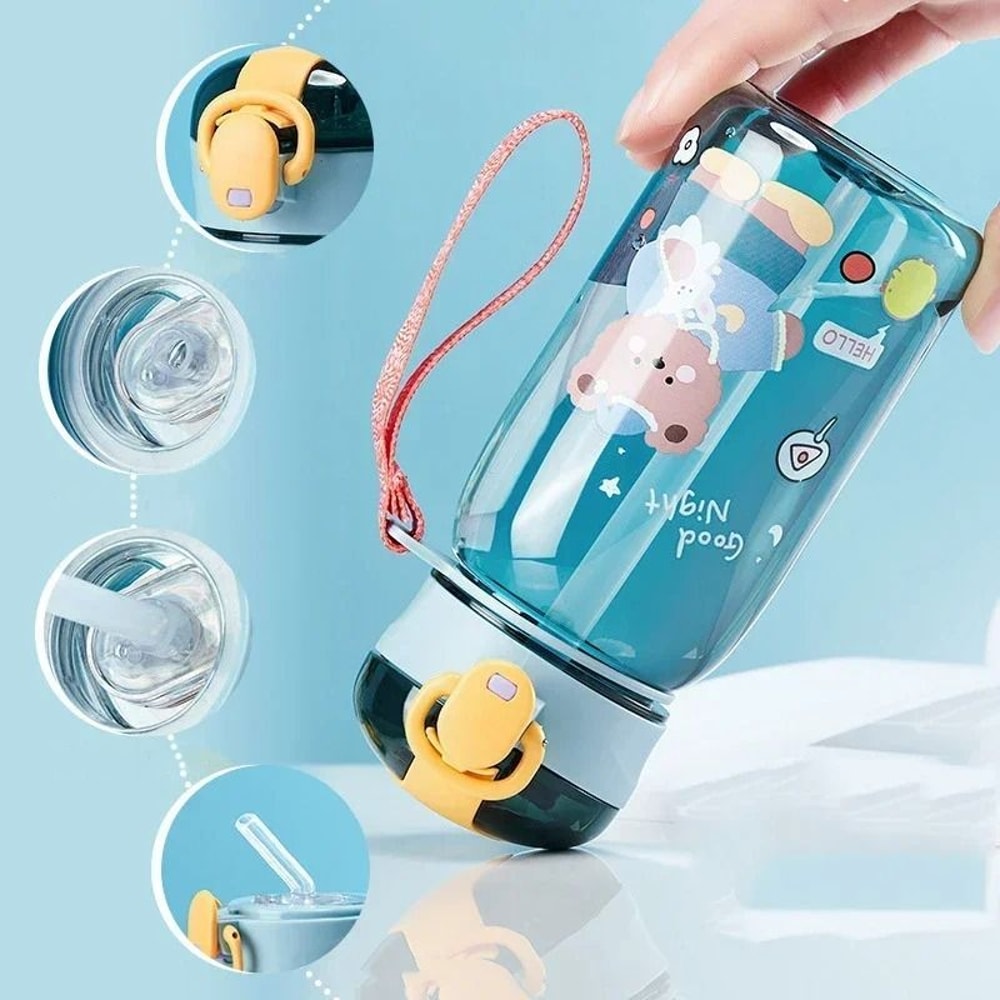 Kids Sippy Cup With Straw Cute Bear Leakproof Water Bottle For Children 9