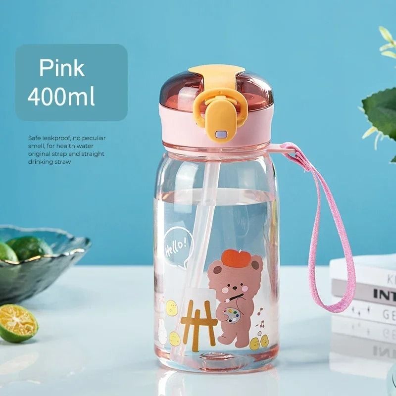 Kids Sippy Cup With Straw Cute Bear Leakproof Water Bottle For Children 3
