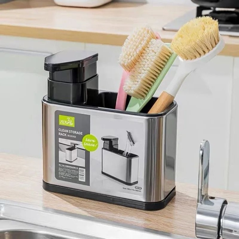 3 In 1 Kitchen Sink Organizer Stainless Steel Soap Dispenser And Sponge Holder 1