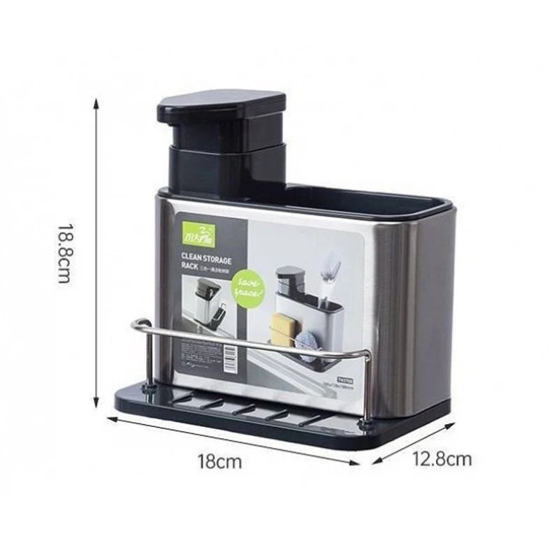3 In 1 Kitchen Sink Organizer Stainless Steel Soap Dispenser And Sponge Holder 2