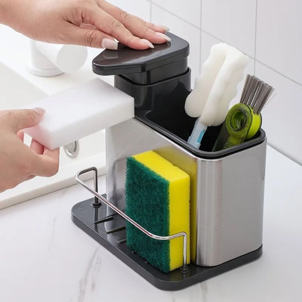 3 In 1 Kitchen Sink Organizer Stainless Steel Soap Dispenser And Sponge Holder 4