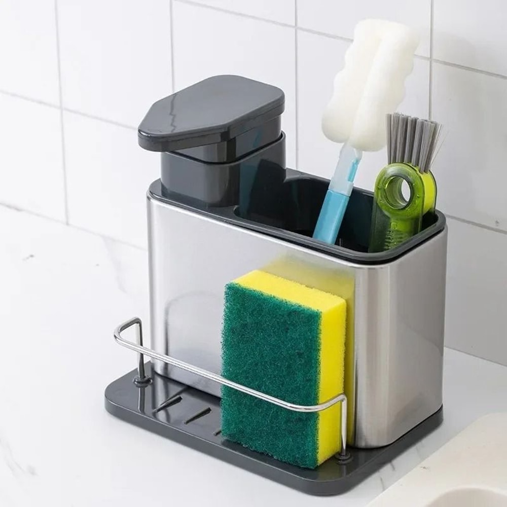 3 In 1 Kitchen Sink Organizer Stainless Steel Soap Dispenser And Sponge Holder 5