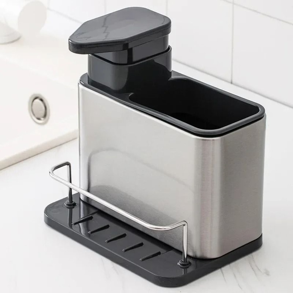 3 In 1 Kitchen Sink Organizer Stainless Steel Soap Dispenser And Sponge Holder 6