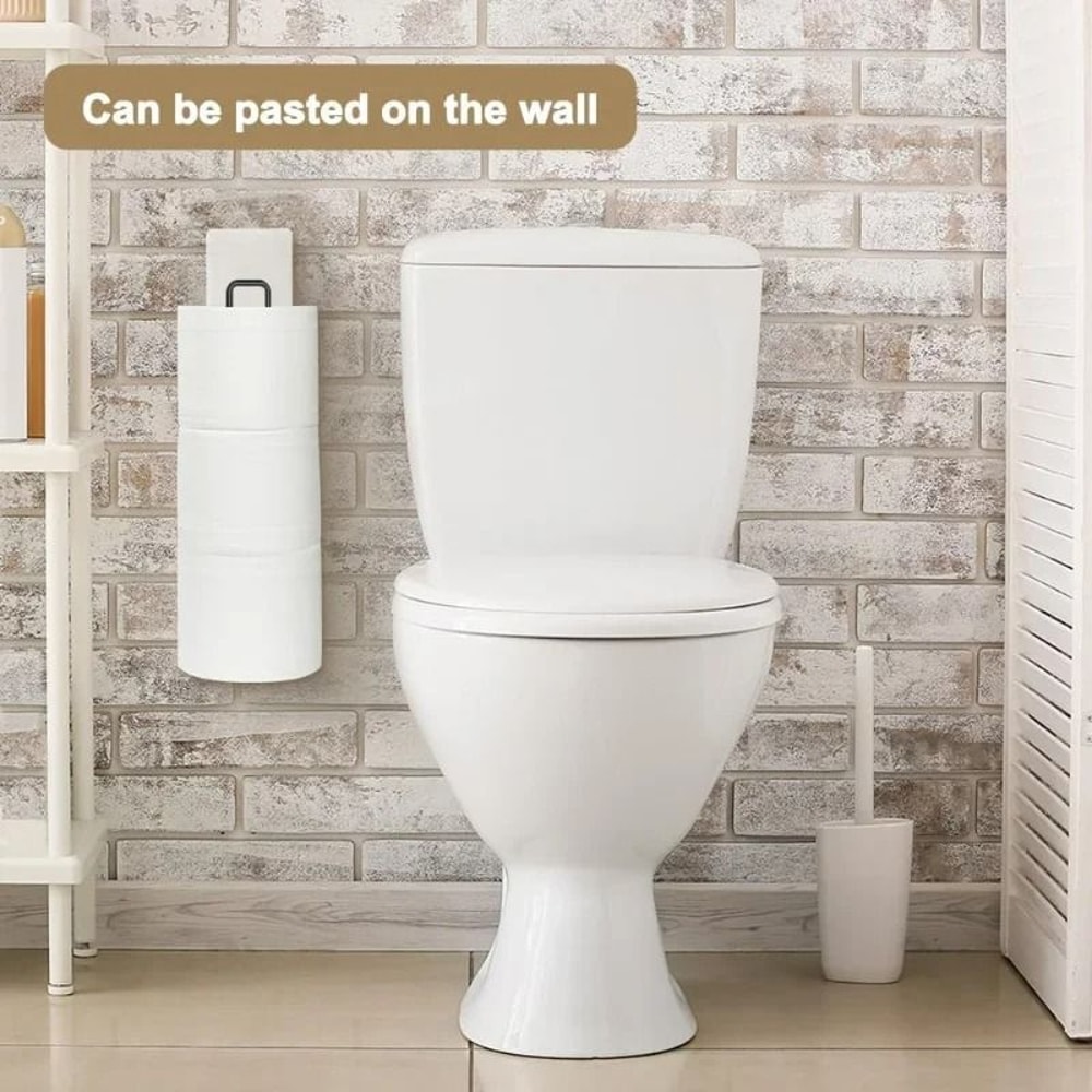 Self Adhesive Black Bathroom Toilet Paper Holder With Towel Bar No Drill Wall Mount 4