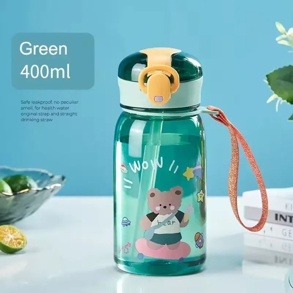 Cute Cartoon Kids Straw Water Bottle BPA Free Leakproof Sippy Cup 400ml 1