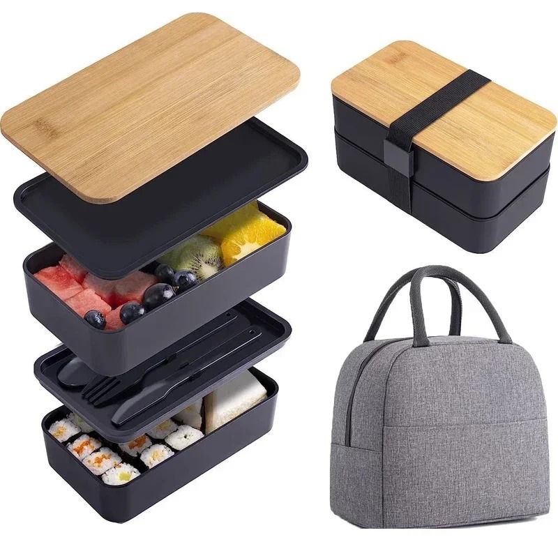 Stackable Bento Lunch Box With Insulated Bag Microwaveable Large Capacity Meal Container 4