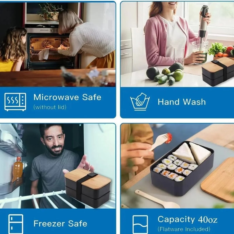 Stackable Bento Lunch Box With Insulated Bag Microwaveable Large Capacity Meal Container 8