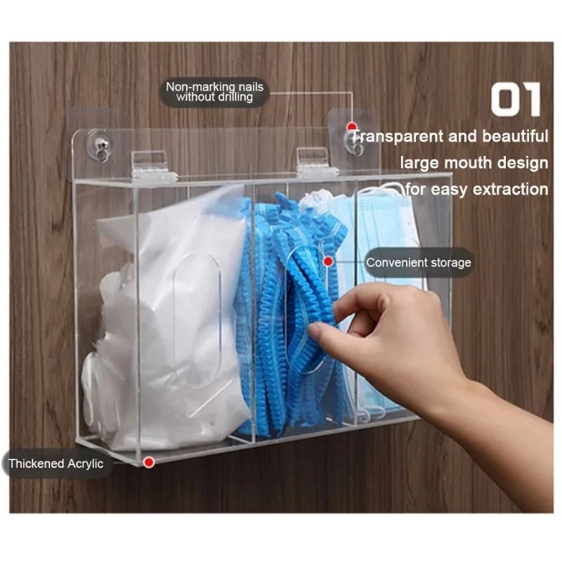 Clear Acrylic Mask Holder And Glove Dispenser Wall Mounted Hygiene Storage Box 6