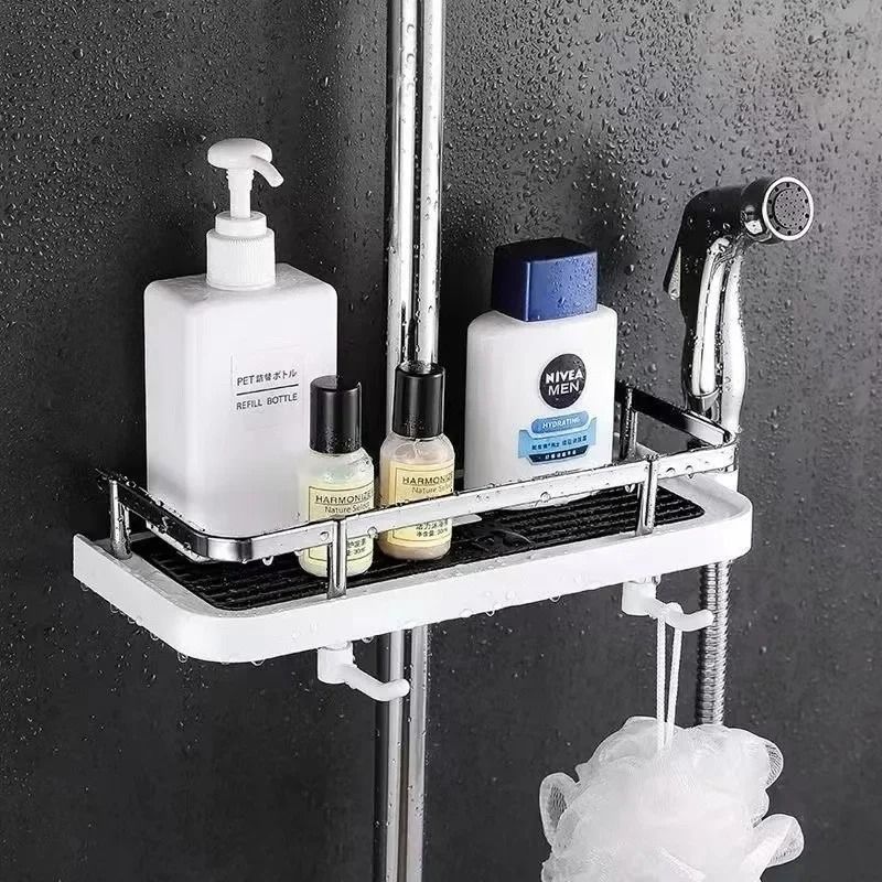 Adjustable Shower Storage Holder No Drilling Bathroom Pole Organizer Shelf 11