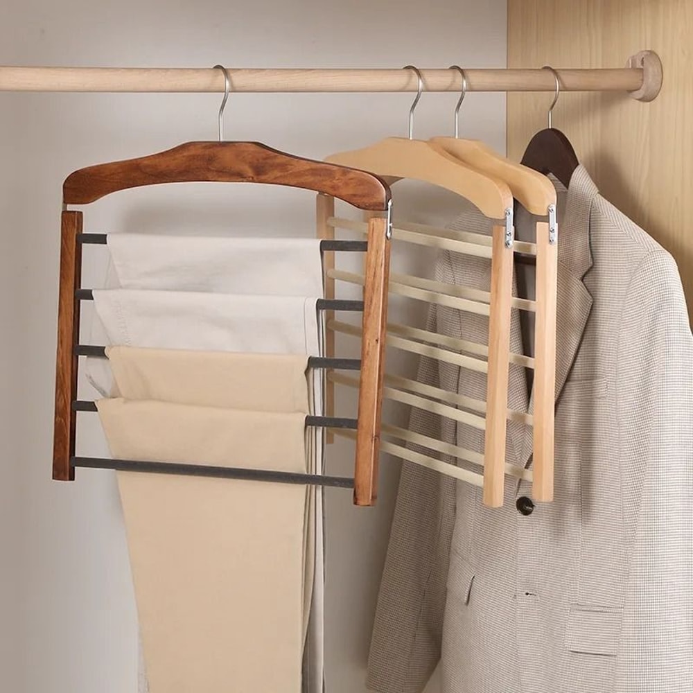 Solid Wood Clothes Drying Rack Multi Function Wooden Wardrobe Storage Rack 5