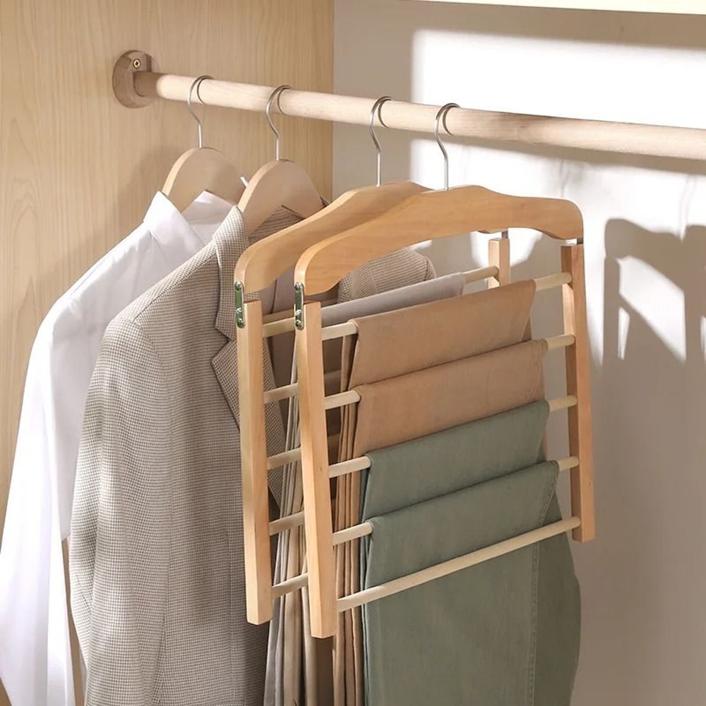 Solid Wood Clothes Drying Rack Multi Function Wooden Wardrobe Storage Rack 6