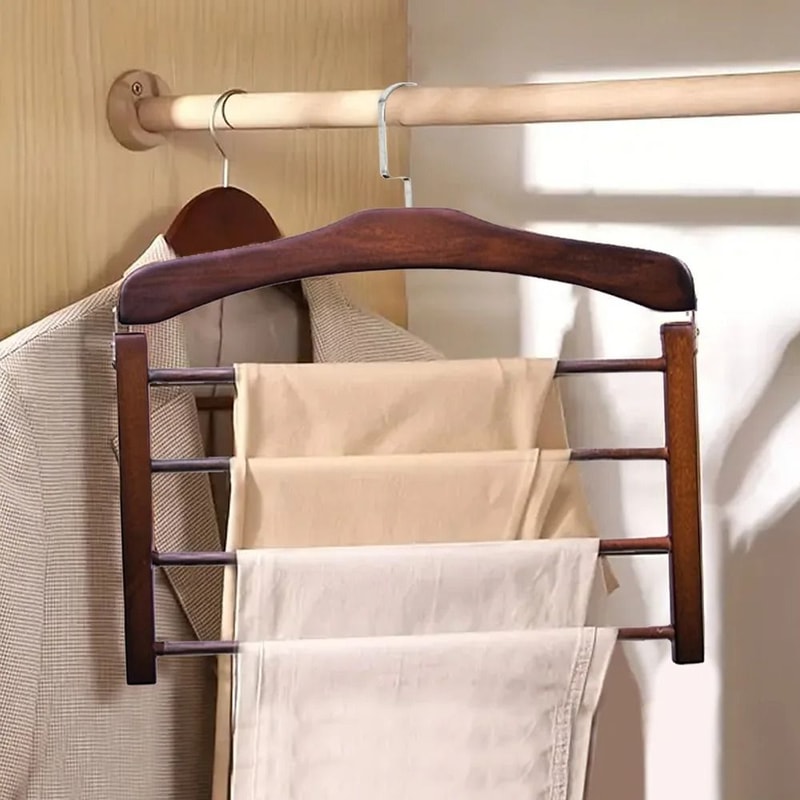 Solid Wood Clothes Drying Rack Multi Function Wooden Wardrobe Storage Rack 0