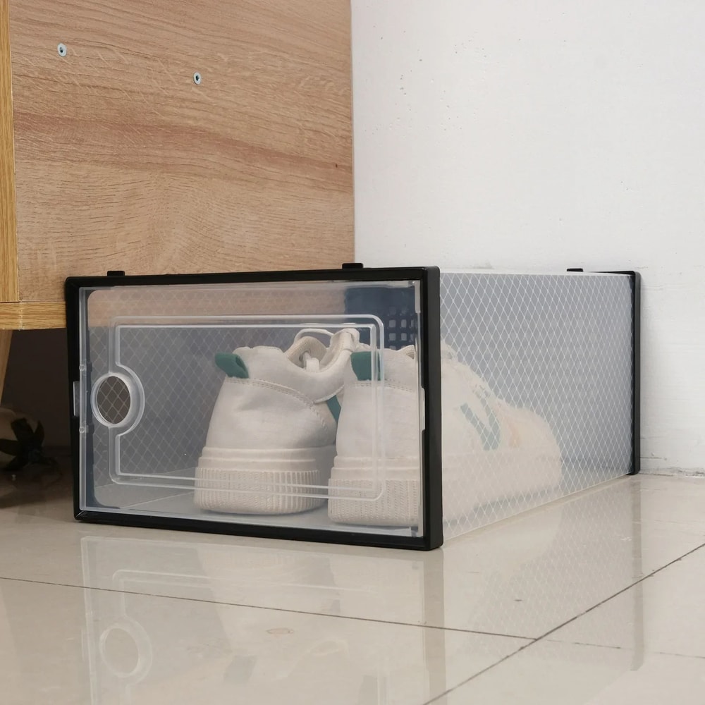 Transparent Stackable Shoe Storage Box Thickened Foldable Organizer With Flip Lid 2