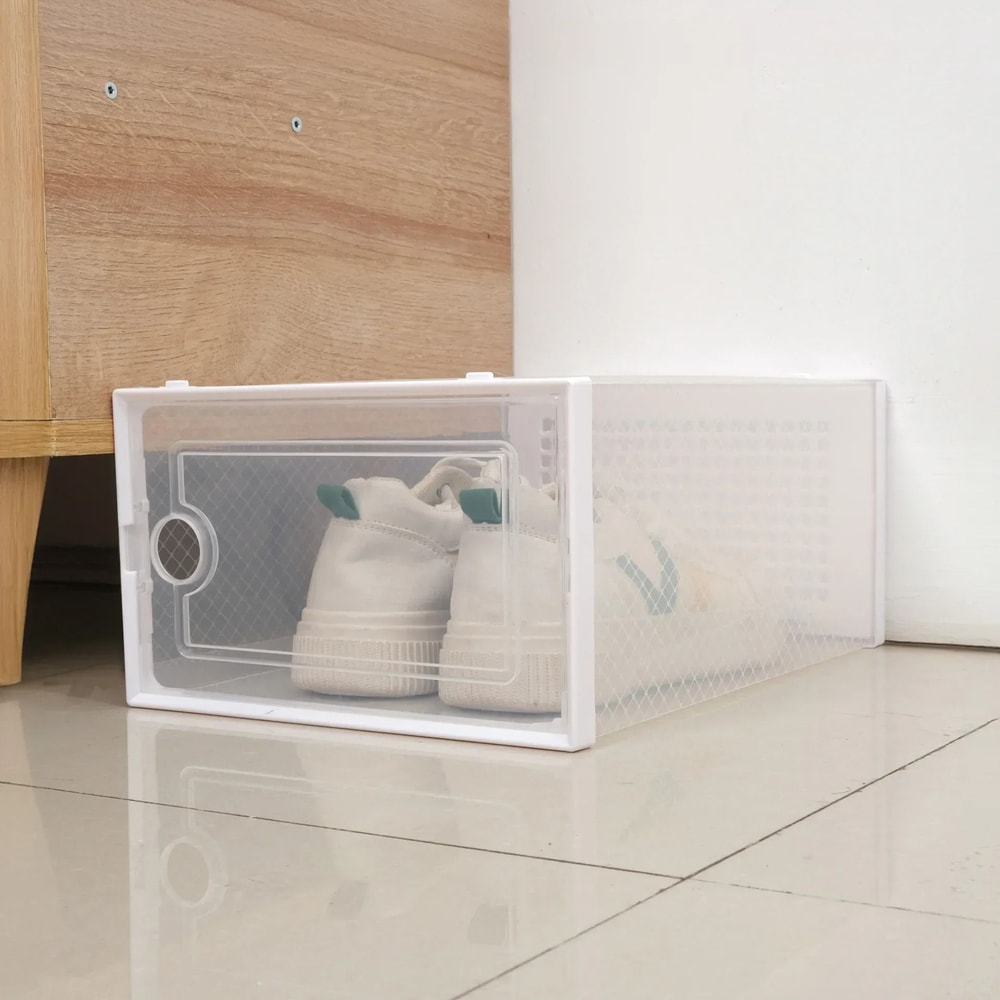 Transparent Stackable Shoe Storage Box Thickened Foldable Organizer With Flip Lid 1