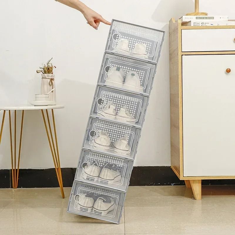 Transparent Stackable Shoe Storage Box Thickened Foldable Organizer With Flip Lid 7