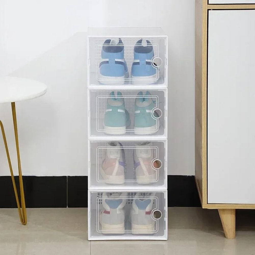Transparent Stackable Shoe Storage Box Thickened Foldable Organizer With Flip Lid 8