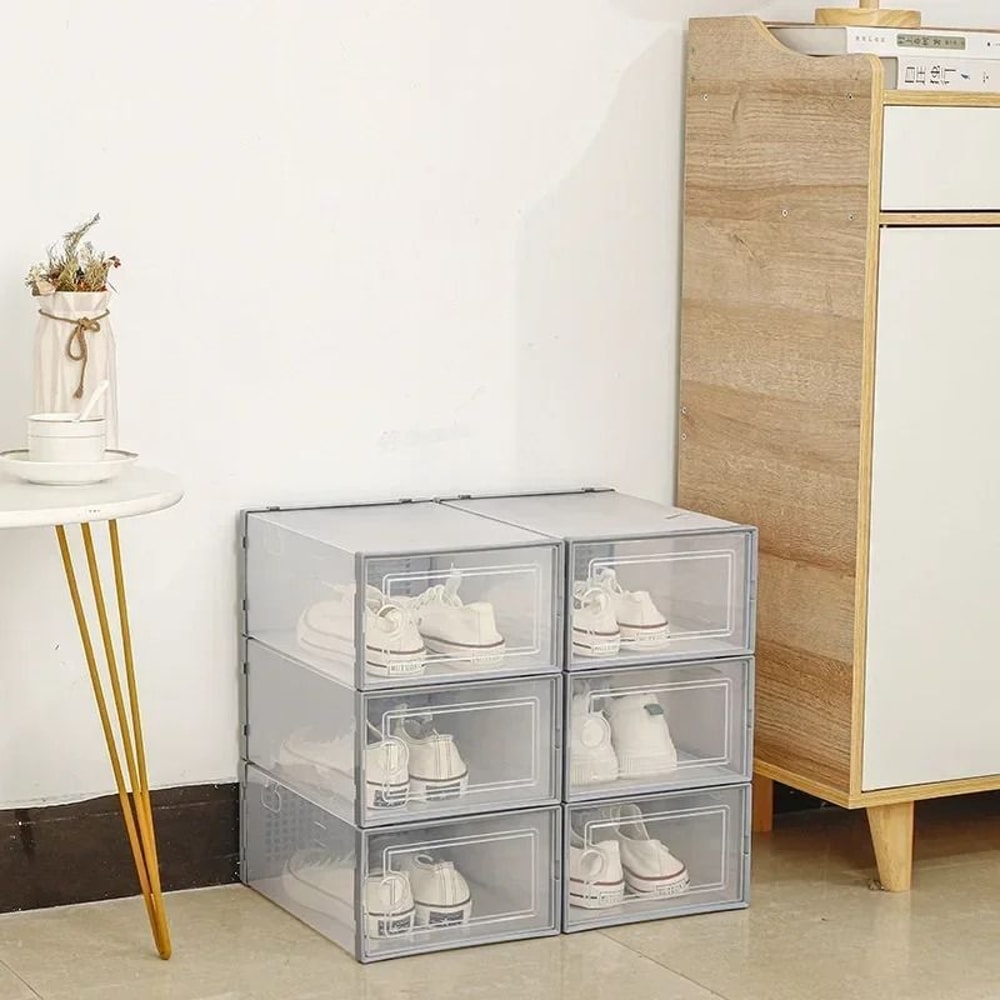 Transparent Stackable Shoe Storage Box Thickened Foldable Organizer With Flip Lid 5