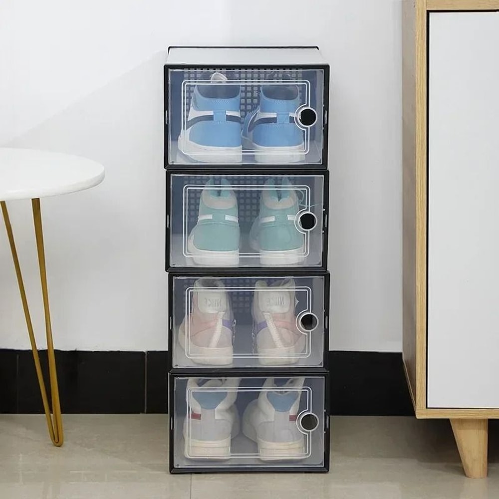 Transparent Stackable Shoe Storage Box Thickened Foldable Organizer With Flip Lid 0