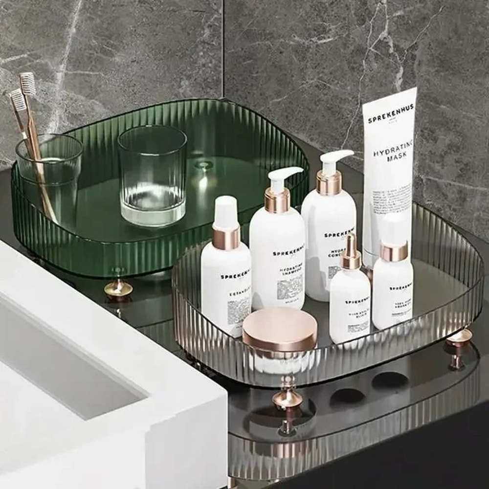 Clear Bathroom Vanity Tray Large Capacity Perfume And Skincare Organizer 0