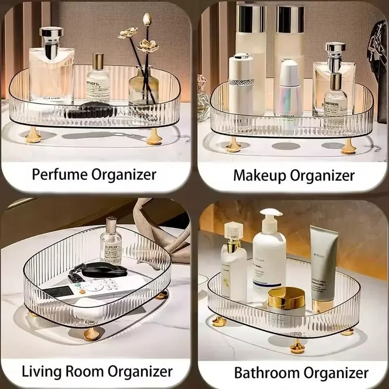 Clear Bathroom Vanity Tray Large Capacity Perfume And Skincare Organizer 8