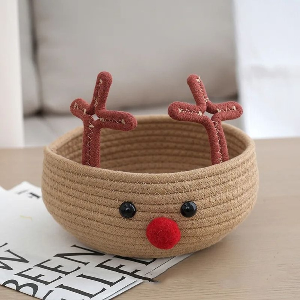 Christmas Reindeer Cotton Rope Woven Storage Basket Large Capacity Home Organizer 6