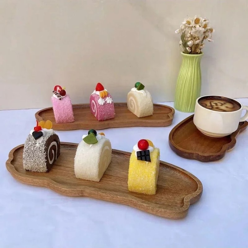 Wooden Serving Tray Decorative Food Plate For Tea Coffee Snacks And Desserts 4