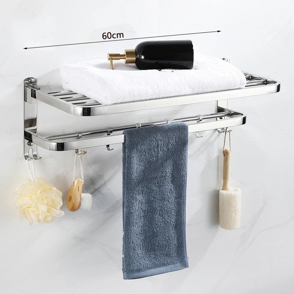 304 Stainless Steel Foldable Bathroom Towel Rack No Punch Storage Holder 1