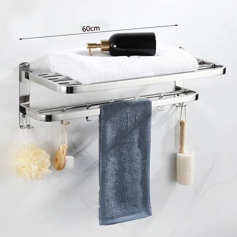 304 Stainless Steel Foldable Bathroom Towel Rack No Punch Storage Holder 1